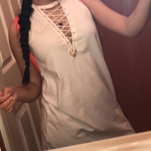 white lace up dress